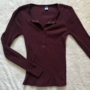 Old Navy Long Sleeve Henley Ribbed Top - Deep Burgundy